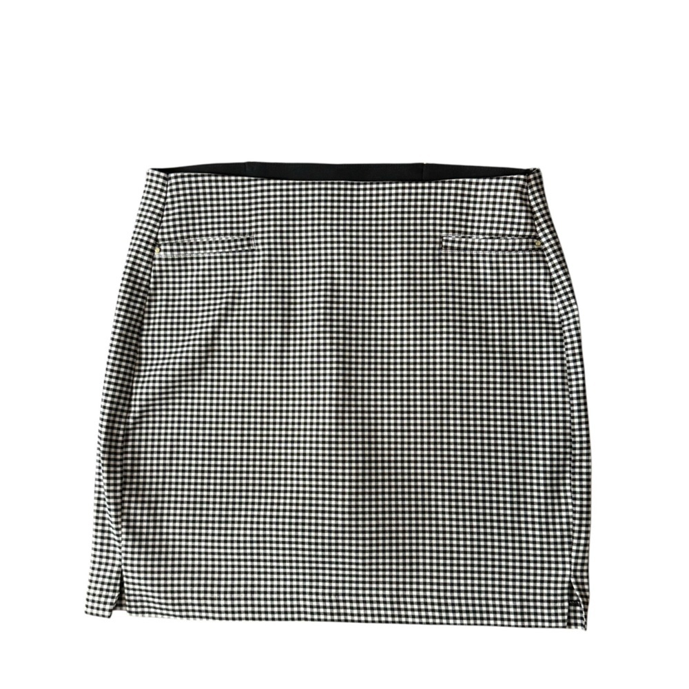 Chico’s Black White Gingham Tailored Mini Skirt Parisian Classic Side Slit